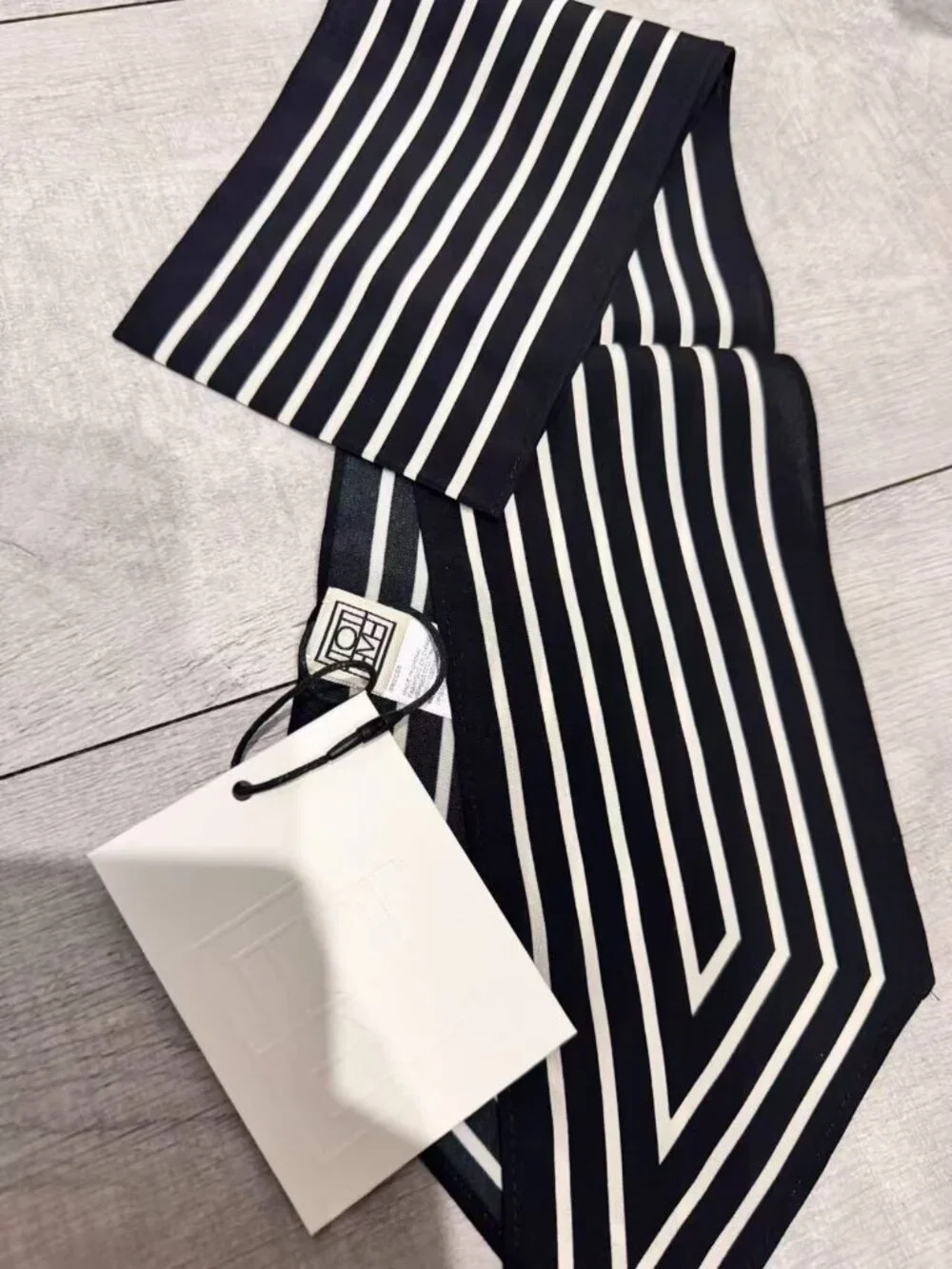 TOTEME Black & White Striped Skinny Silk Scarf